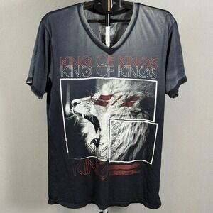 Kinetix Shirt Mens XL Black Gray King Of Kings Lion Graphic‎ V Neck USA